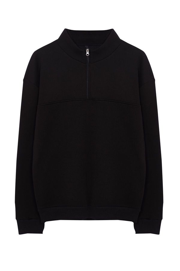 Trendyol Trendyol Black Oversize/Wide Cut Stand Collar Zippered Sweatshirt