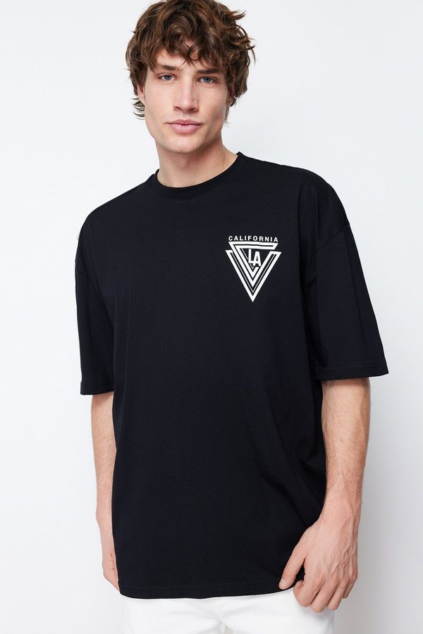 Trendyol Trendyol Black Oversize/Wide-Fit City Printed 100% Cotton Short Sleeve T-Shirt