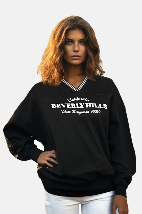 Trendyol Trendyol Black Oversize/Wide Fit Knitwear Detailed with a tagline, Fleece Inside Knitted Sweatshirt