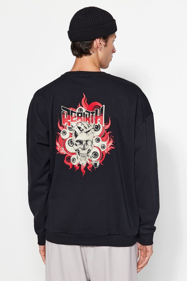 Trendyol Trendyol Black Oversize/Wide-Fit Mystic Printed Fleece Inside Sweatshirt