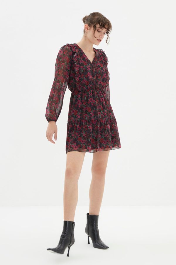 Trendyol Trendyol Black Patterned Buttoned Woven Dress