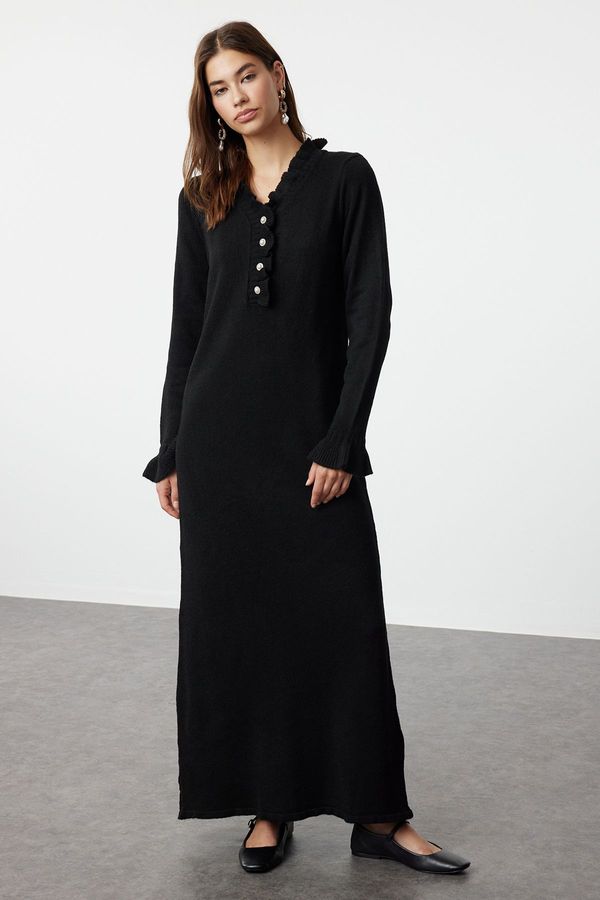 Trendyol Trendyol Black Pearl Detailed Soft Textured Knitwear Dress