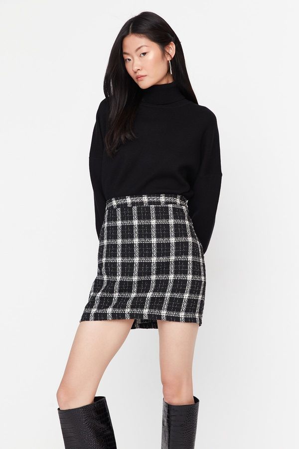 Trendyol Trendyol Black Plaid Patterned Mini Woven Skirt
