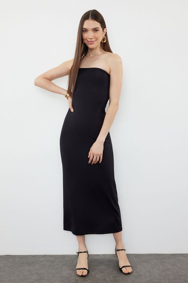 Trendyol Trendyol Black Plain Polyamide Strapless Fitted Flexible Midi Pencil Dress