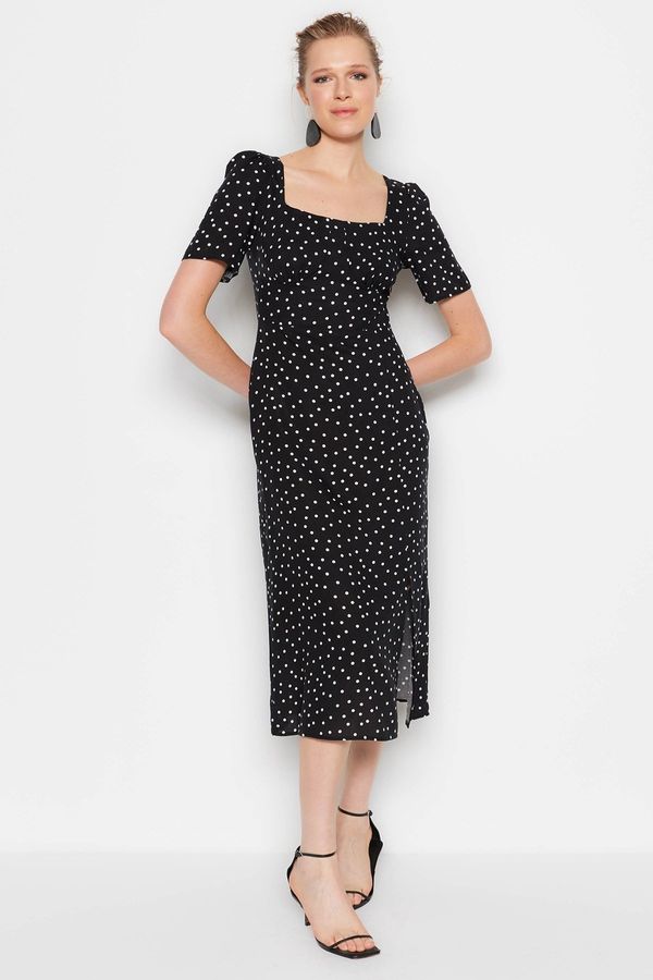 Trendyol Trendyol Black Polka Dot Patterned A-Cut Midi Woven Viscose Pattern Dress