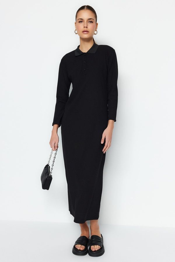 Trendyol Trendyol Black Polo Neck Ribbed Knitted Dress