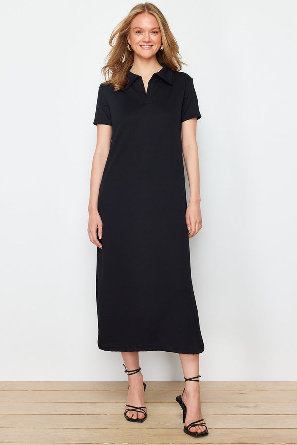 Trendyol Trendyol Black Polo Neck Shift/Regular Cut Midi Stretchy Knitted Dress