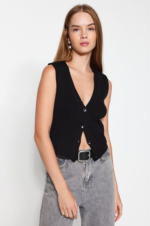 Trendyol Trendyol Black Premium Yarn / Special Yarn V Neck Knit Vest