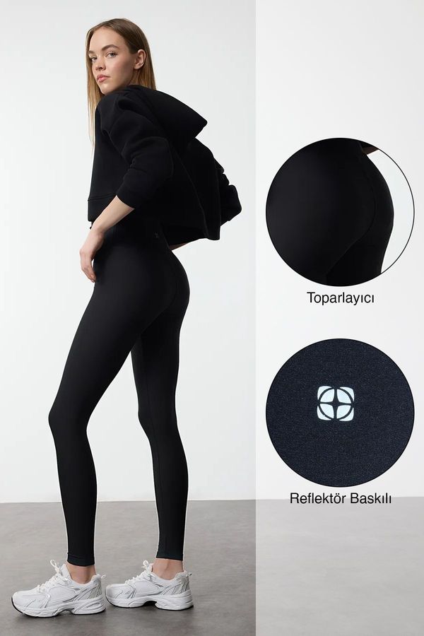 Trendyol Trendyol Black Reflective Print Detailed Full Length Knitted Sports Tights