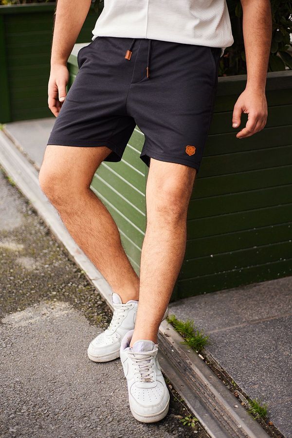 Trendyol Trendyol Black Regular Cut Short Height PU Labeled Elastic Waist Laced Shorts