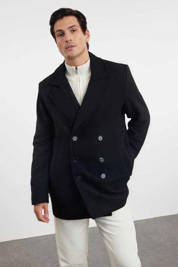 Trendyol Trendyol Black Regular Fit Double-Breasted Textured Winter Coat