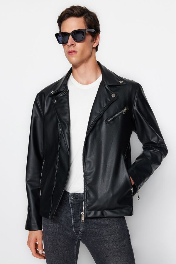 Trendyol Trendyol Black Regular Fit PU Faux Leather Biker Jacket Winter Coat