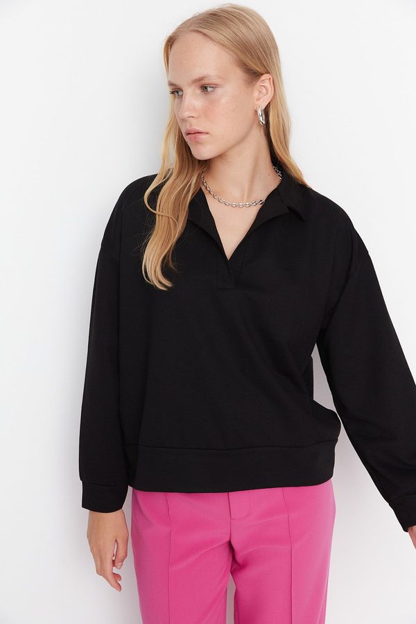 Trendyol Trendyol Black Regular/Normal Fit Basic Polo Neck Regular Thin Knitted Sweatshirt