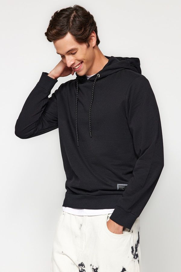 Trendyol Trendyol Black Regular/Regular Fit Hooded Labeled Fleece Fleece Thick Sweatshirt