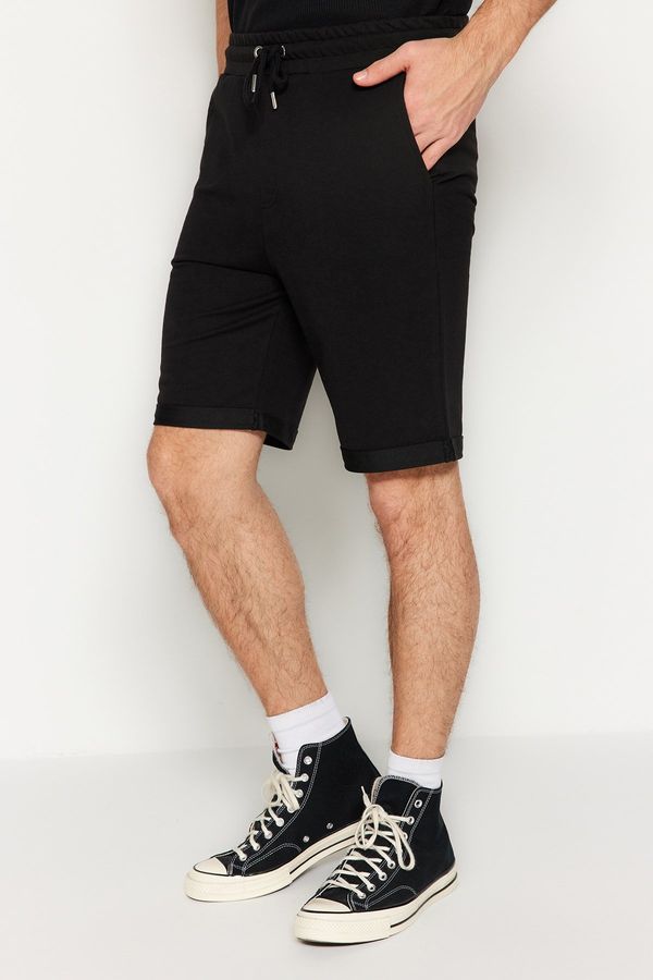 Trendyol Trendyol Black Regular/Regular Fit Medium Size Elastic Waist Laced Double Cuff Shorts