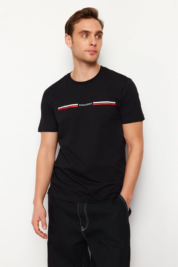 Trendyol Trendyol Black Regular/Regular Fit Stripe Pattern 100% Cotton T-shirt