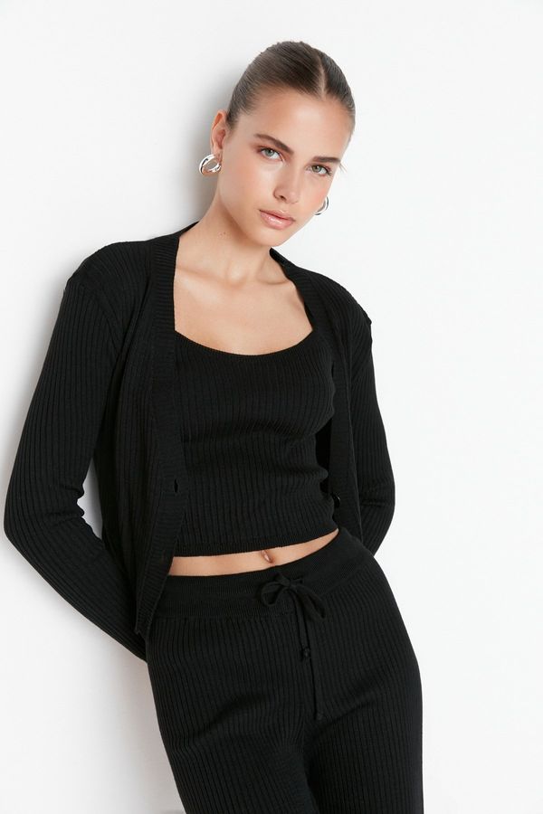 Trendyol Trendyol Black Ribbed Blouse, Cardigan, Pants, Sweater Top-Top Suit