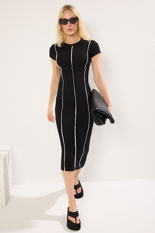 Trendyol Trendyol Black Ribbed Detail Bodycone/Body Fitted Midi Knit Dress