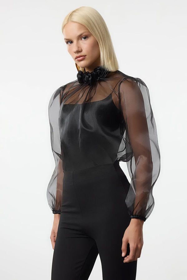 Trendyol Trendyol Black Rose Detailed Organza Blouse