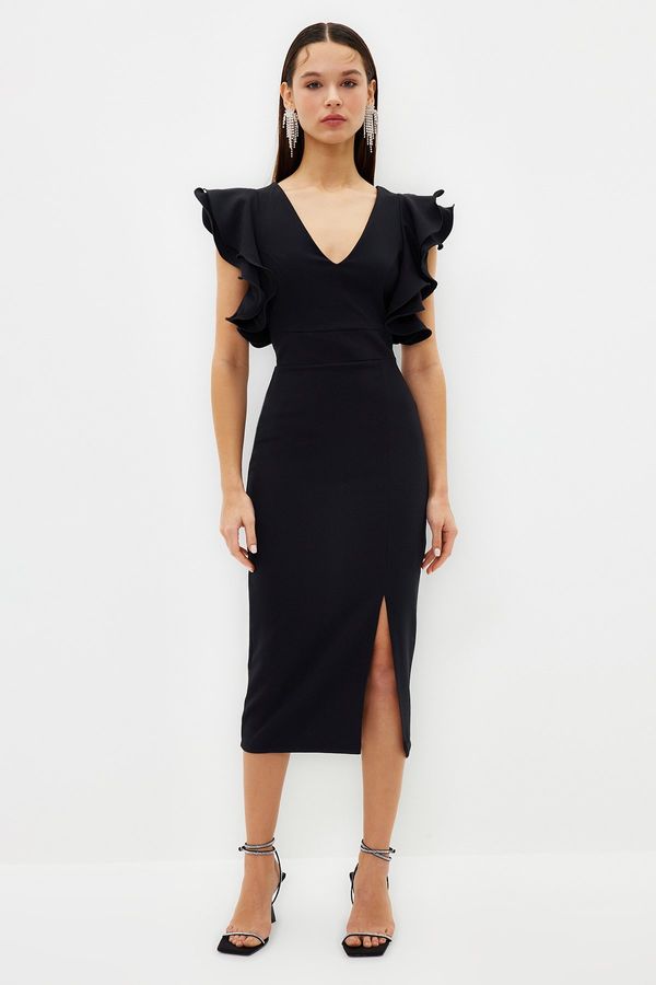 Trendyol Trendyol Black Ruffle Detailed Elegant Evening Dress