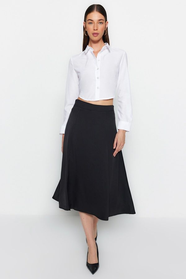 Trendyol Trendyol Black Satin Fabric A-line Midi Woven Skirt