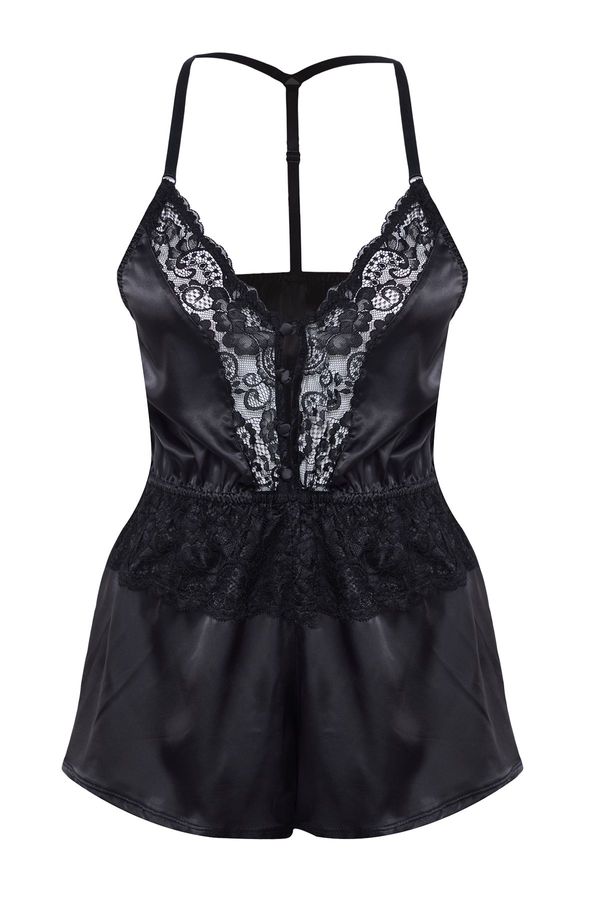 Trendyol Trendyol Black Satin Lace Detailed Rope Strap Fantasy Nightgown