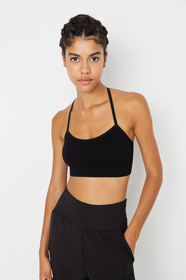 Trendyol Trendyol Black Seamless/Seamless Lightweight Supported/Styling Back String Strap Knitted Sports Bra