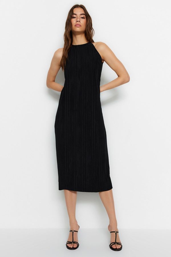 Trendyol Trendyol Black Shift/Plain Zero Sleeve Midi Pleated Knitted Dress