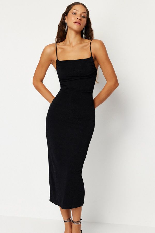 Trendyol Trendyol Black Shiny Knitted Elegant Evening Dress