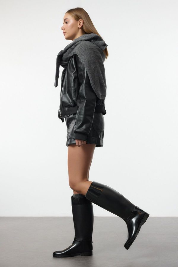 Trendyol Trendyol Black Short Flat Heeled Women's Rain Boots