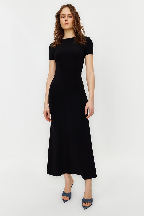 Trendyol Trendyol Black Short Sleeve Bodycone/Fitting Crew Neck Stretchy Knitted Maxi Pencil Dress