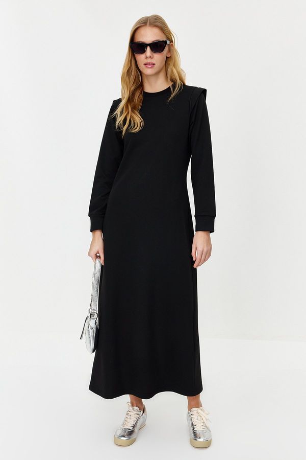 Trendyol Trendyol Black Shoulder Detailed Plain Knitted Dress