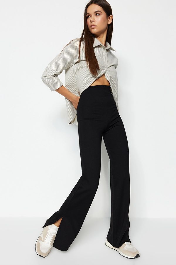 Trendyol Trendyol Black Side Slits Flare/Spanish Leg High Waist Knitted Trousers