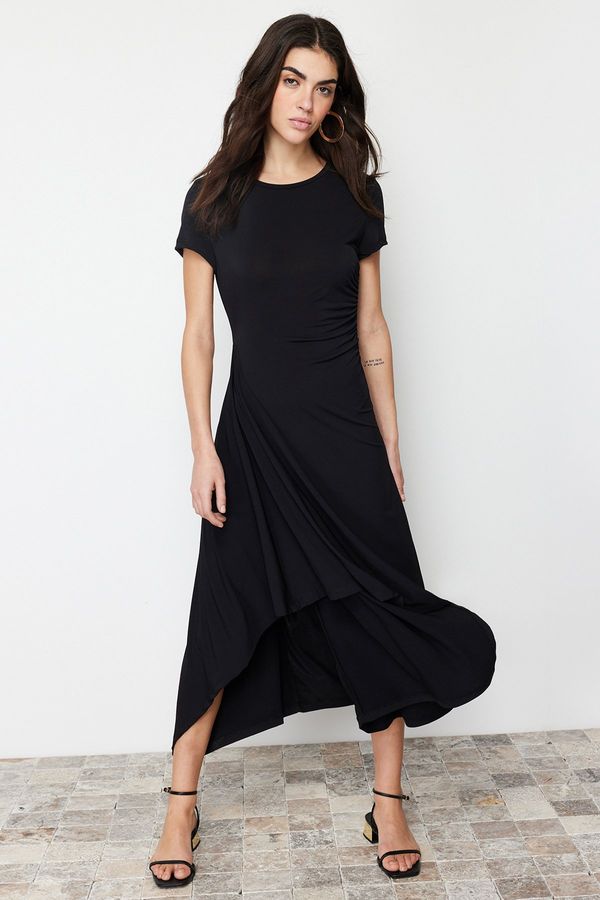 Trendyol Trendyol Black Skater/Waist Open Crew Neck Elastic Knitted Midi Dress