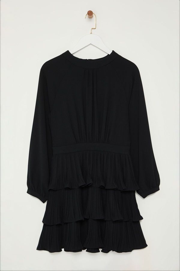 Trendyol Trendyol Black Skater/Waist Open Pleated Stand Collar Mini Woven Dress