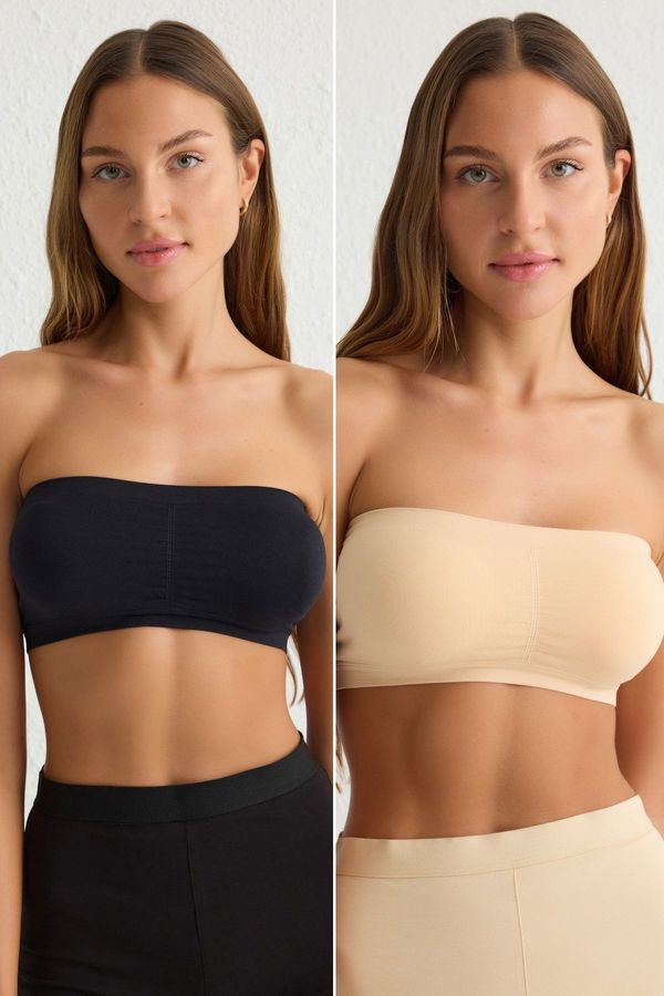 Trendyol Trendyol Black-Skin 2-Piece Seamless/Seamless Non-wired Covered Bandeau Knitted Bra