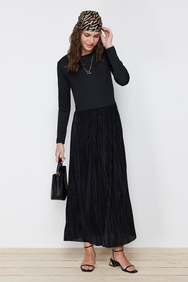 Trendyol Trendyol Black Skirt Pleated Knitted Dress