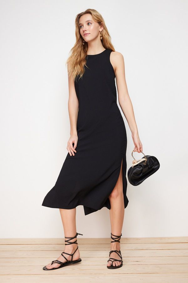 Trendyol Trendyol Black Sleeveless Midi Seersucker Woven Dress