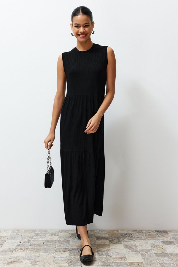 Trendyol Trendyol Black Sleeveless Plain Knitted Lingerie Dress