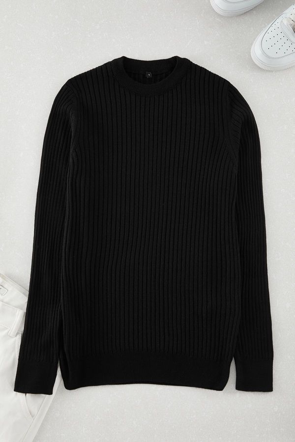 Trendyol Trendyol Black Slim Crew Neck Striped Knitwear Sweater