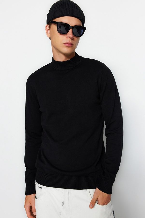 Trendyol Trendyol Black Slim Fit Cotton Half Turtleneck 100% Cotton Basic Sweater