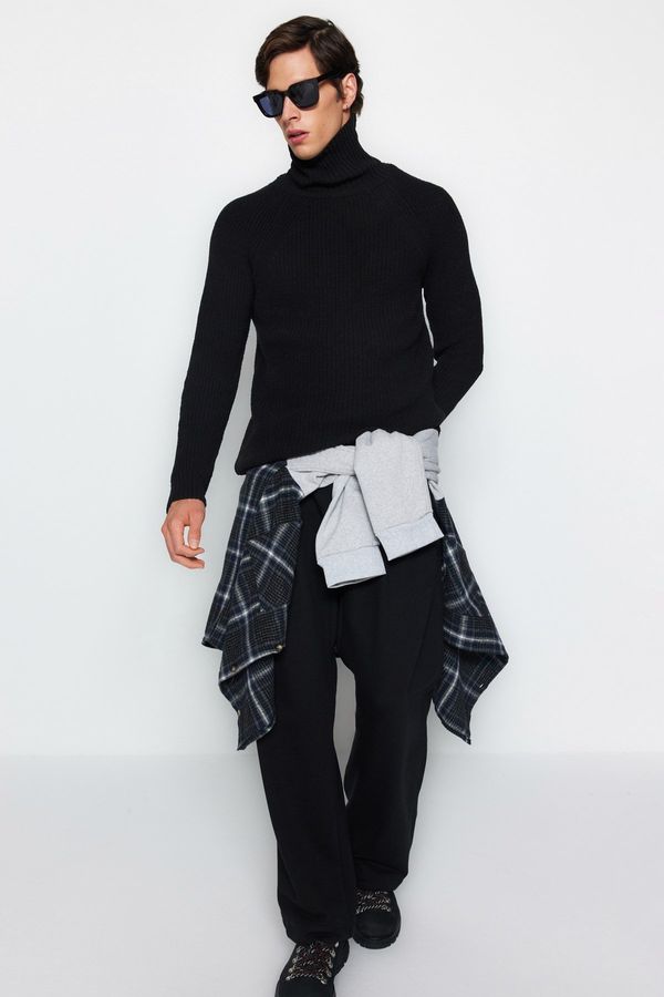 Trendyol Trendyol Black Slim Fit Turtleneck Raglan Sleeve Basic Knitwear Sweater