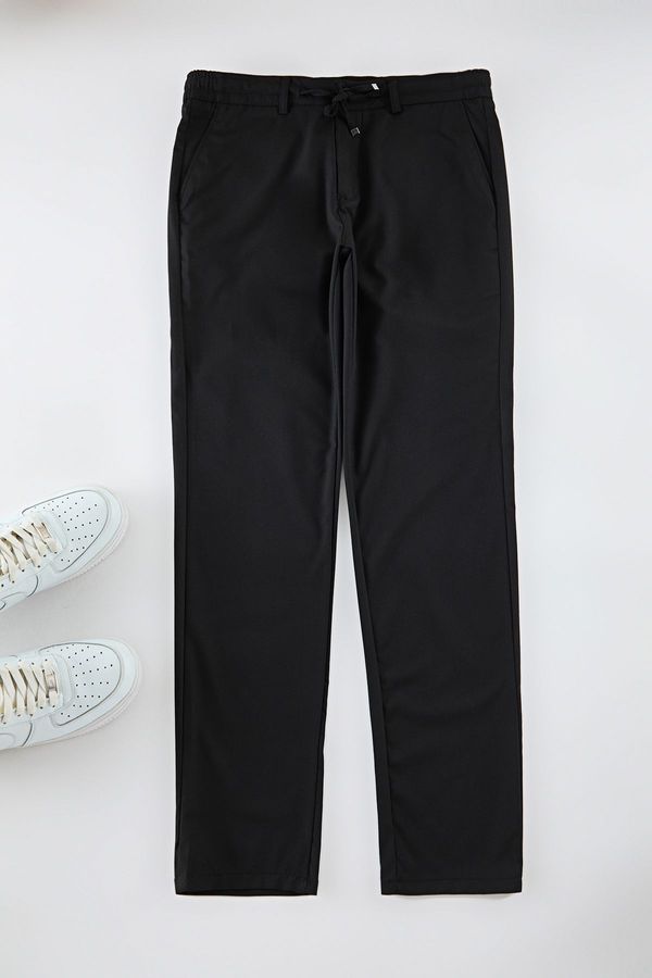 Trendyol Trendyol Black Slim Fit Waist Tie Detailed Fabric Woven Trousers