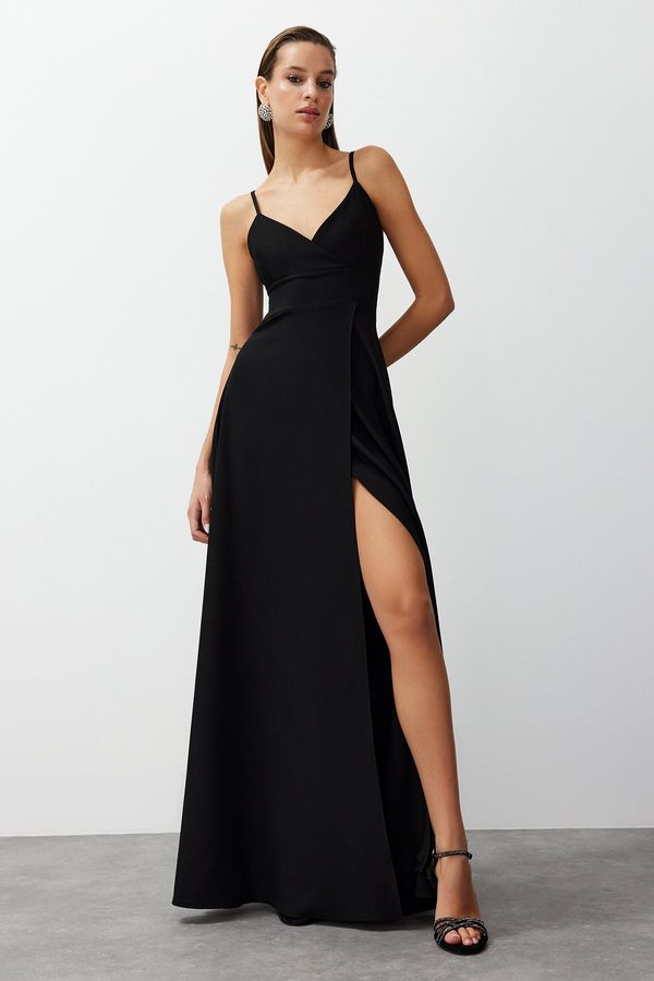 Trendyol Trendyol Black Slit Detailed Woven Long Elegant Evening Dress