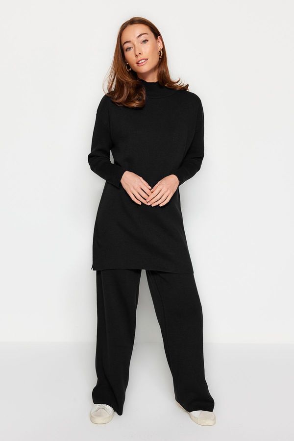 Trendyol Trendyol Black Slit Wide Leg Knitwear Bottom-Top Set