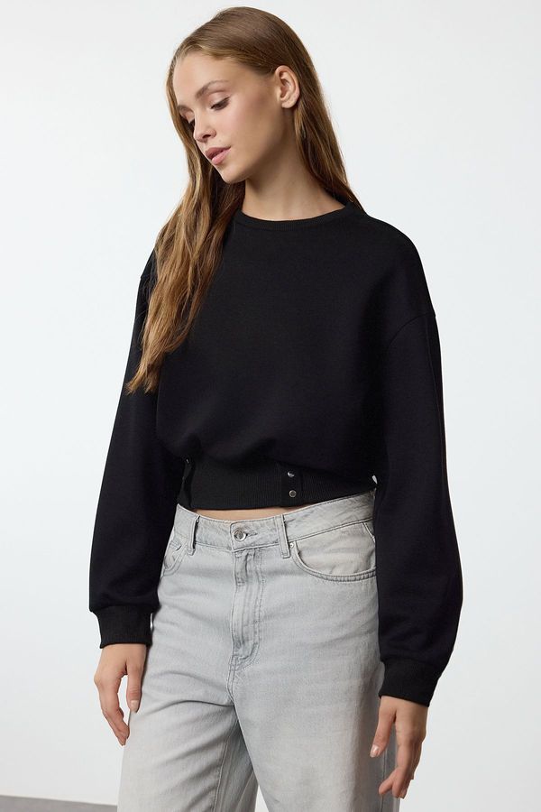 Trendyol Trendyol Black Snap Fastener Relaxed Crop Thick Knitted Sweatshirt