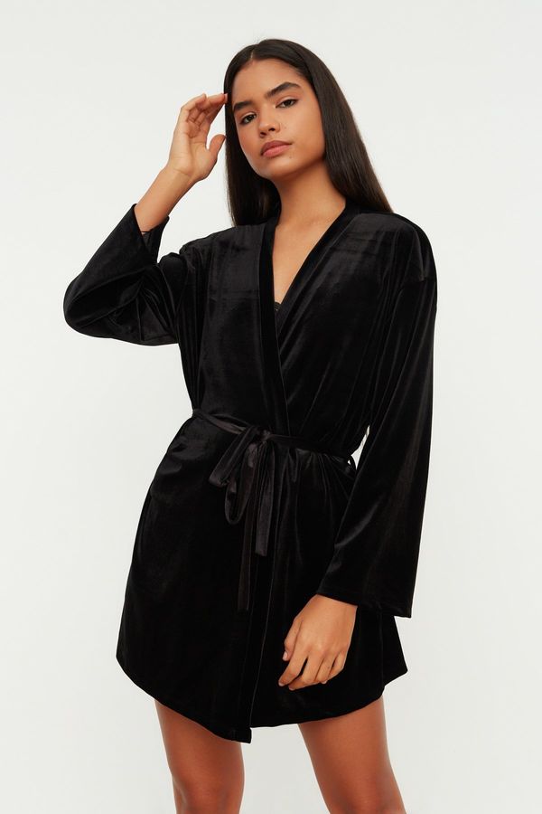 Trendyol Trendyol Black Soft Feel Velvet Knitted Dressing Gown