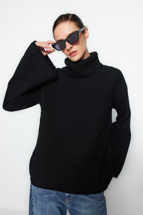 Trendyol Trendyol Black Soft Texture Turtleneck Wide Pattern Knitwear Sweater