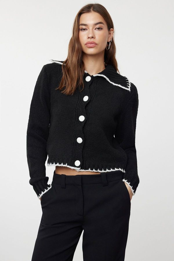 Trendyol Trendyol Black Soft Textured Contrast Color Knitwear Cardigan