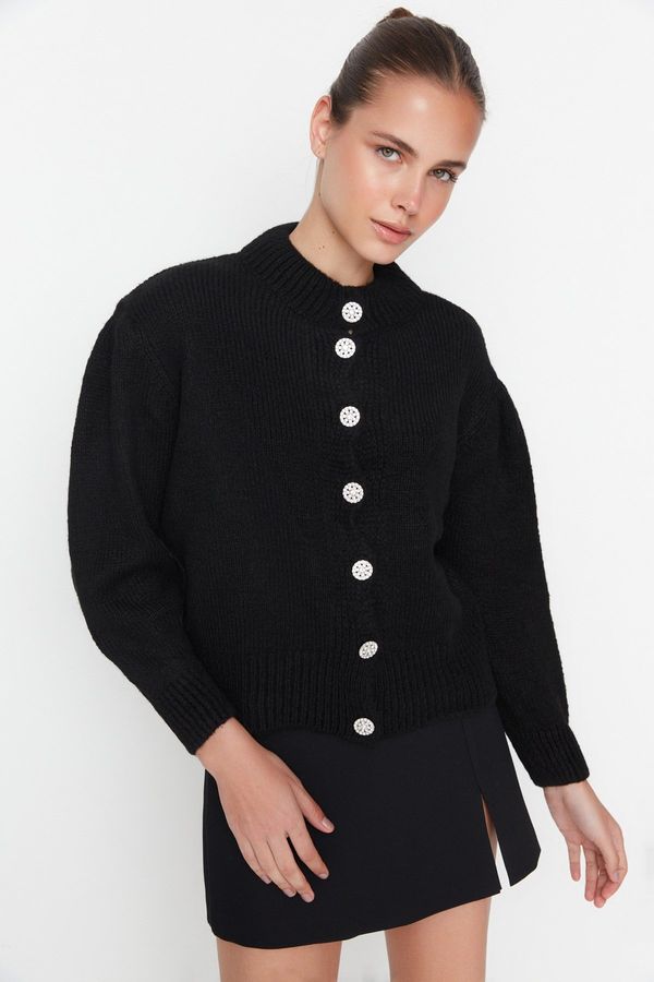 Trendyol Trendyol Black Soft Textured Jewel Button Knitwear Cardigan